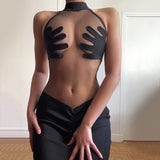 Kesha Black Dress Women's Fashion round Neck Sleeveless Sexy See-through Slim Sheath Dress