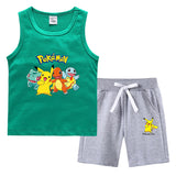 Children Pokemon Pikachu Tshirts & Shorts Vest Middle Pants Sports Casual Bottoming Shirt Two Pieces