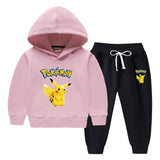 Children Pokemon Pikachu Hoodie & Pant Set Fleece Lined Padded Warm Keeping Winter Clothes Two Pieces