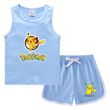 Children Pokemon Pikachu Tshirts & Shorts Casual Sports Sweat-Absorbent Suit Neutral