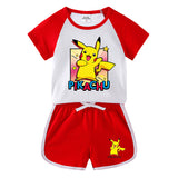 Children Pokemon Pikachu Tshirts & Shorts Short-Sleeved T-shirt Shorts Casual Sports Two-Piece Neutral