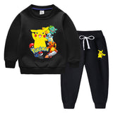 Children Pokemon Pikachu Hoodie & Pant Set Fleece Lined Padded Warm Keeping Winter Clothes Sweatershirt Suit