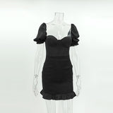 Body Fitting Dresses Autumn Summer Square Collar Sexy Fishbone Slim Fit Sheath Dress