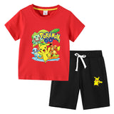 Children Pokemon Pikachu Tshirts & Shorts Cotton Short Sleeve Shorts Two Pieces Neutral