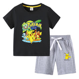 Children Pokemon Pikachu Tshirts & Shorts Cotton Short Sleeve Shorts Two Pieces Neutral