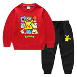 Children Pokemon Pikachu Hoodie & Pant Set Sweater Set Two-Piece Cotton