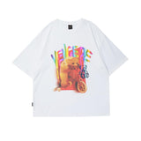 Men T Shirt Summer Casual Tops Cartoon Bear Printed Short Sleeve T-shirt Men's round Neck Half Sleeve Street Fashion Loose Half-Sleeved T-shirt