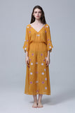 Women Dresses Summer V-neck Embroidered Flower Sexy Beach Dress
