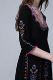 Women Dresses V-neck Embroidery Flower Dress