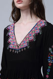 Women Dresses V-neck Embroidery Flower Dress