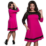 Women Plus Size Midi Dresses Fashion Long Sleeve Stitching Dress