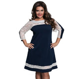 Women Plus Size Midi Dresses Fashion Long Sleeve Stitching Dress