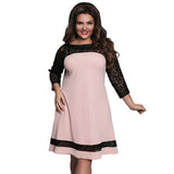 Women Plus Size Midi Dresses Fashion Long Sleeve Stitching Dress