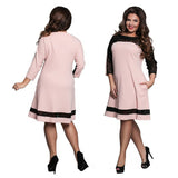 Women Plus Size Midi Dresses Fashion Long Sleeve Stitching Dress