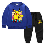 Children Pokemon Pikachu Hoodie & Pant Set Sweatshirt Set Solid Color Cotton Warm