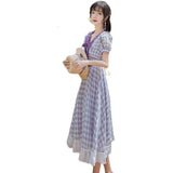 Women Cottagecore Dress Purple Checks Dress