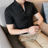 Men's Shirts Slim-Fit Striped Plaid Quality Business Short-Sleeved Shirt