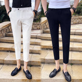 Men Trouser Casual Cropped Pants Slim Fit Suit Pants