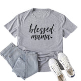 Boy Mama T Shirts Blessed Mama Letter Print Short-Sleeve T-shirt