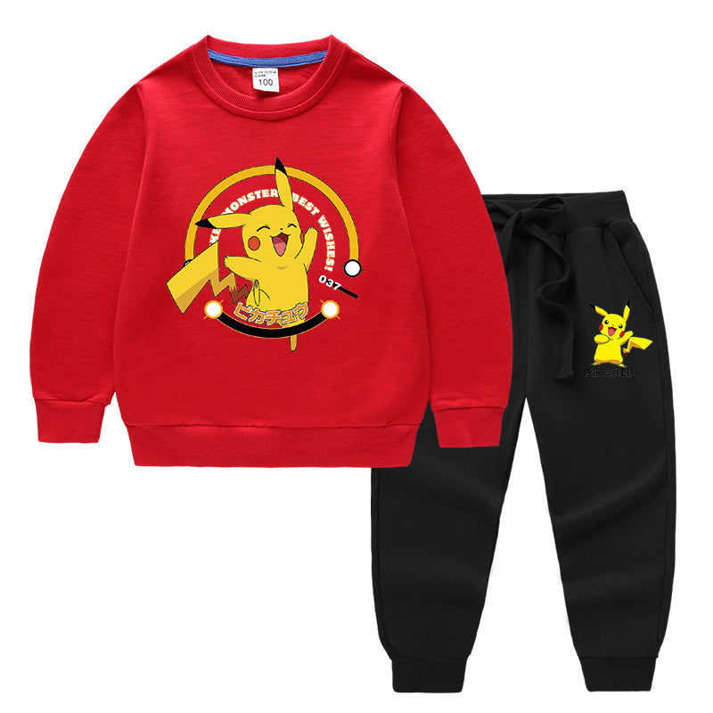 Children Pokemon Pikachu Hoodie & Pant Set Two-Piece Cotton Sweater Set