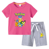 Children Pokemon Pikachu Tshirts & Shorts Cotton Short Sleeve Shorts Two Pieces Neutral