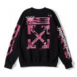 Off White Long Sleeve Round Neck Sweater Arrow Pattern Crew Neck Pullover Sweatshirt Men