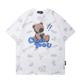 Men's T Shirt Summer Casual Tops Cartoon Bear Full Printed Short Sleeve T-shirt Men's round Neck Half Sleeve Idle Style Trendy Half Sleeve