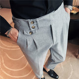 Men Trousers Slim Fit Curled Hem Men's Solid Color Long Pants