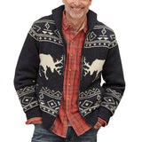 John Dutton Jacket Black Deer Brocade Sweater Zipper Long Sleeve Knitted Coat