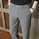 Men Trousers Slim-Fitting Ankle Length Trousers Stretch Elastic Waist Men's Trousers