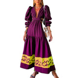 Women Bohemian Dress Spring and Autumn Hollow-out Cinched Dress