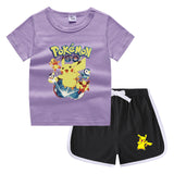 Children Pokemon Pikachu Tshirts & Shorts Leisure Sports Suction Suit Neutral