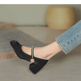 Nude Block Heel Sandals Vintage Leather Shoes