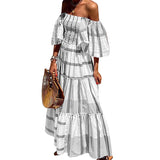 Women Bohemian Dress Flared Sleeve Slim-Fit Printed Dress