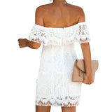 Spring and Summer Lace Sexy Temperament off-Shoulder Eyelash Lace Dress