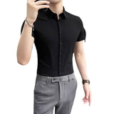 Men Shirts Summer Solid Color Short Sleeve Shirt