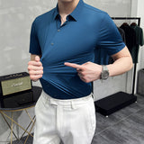 Men Shirts Short Sleeve Shirt Slim Fit Business Pure Color Lapel Bottoming Shirt
