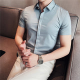 Men Shirts Embroidered Ice Silk Short Sleeve Shirt