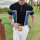 Men Short Sleeve T-Shirt Lapel Contrast Color T-shirt