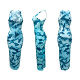 V-neck Tie-Dye Printed Thread Long Dress