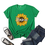 Boy Mama T Shirts Sunflower Mama Printed Short Sleeve round Neck T-shirt