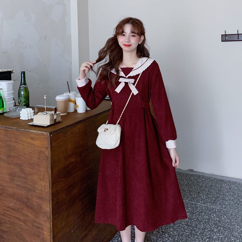 Gothic Lolita Harajuku Style Clothing Autumn Hepburn Style French Waist-Tight Midi Dress