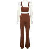 Women Top & Pant 2 Piece Set Vest High Waist Hip Straight Straight-Leg Pants Casual Suit