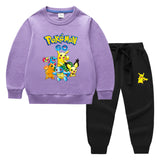 Children Pokemon Pikachu Hoodie & Pant Set Two-Piece Solid Color Cotton Sweater Set