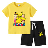 Children Pokemon Pikachu Tshirts & Shorts Cotton Children Short Sleeve Shorts Two Pieces