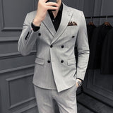 Double Brewed Seersucker Suit Men's Suit Set Slim Striped Casual
