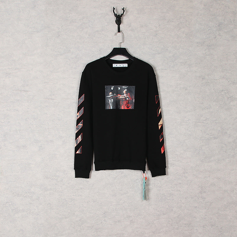 Off White Long Sleeve Round Neck Sweater Autumn And Winter Caravaggio Oil Painting Printing Crew Neck Pullover Sweatshirt