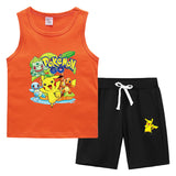 Children Pokemon Pikachu Tshirts & Shorts Summer Vest Middle Pants Sports Casual Thin Two Pieces