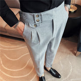 Men Trousers Slim Fit Curled Hem Men's Solid Color Long Pants