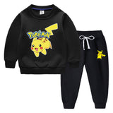 Children Pokemon Pikachu Hoodie & Pant Set Fleece Lined Padded Warm Keeping Winter Clothes Sweatershirt Suit